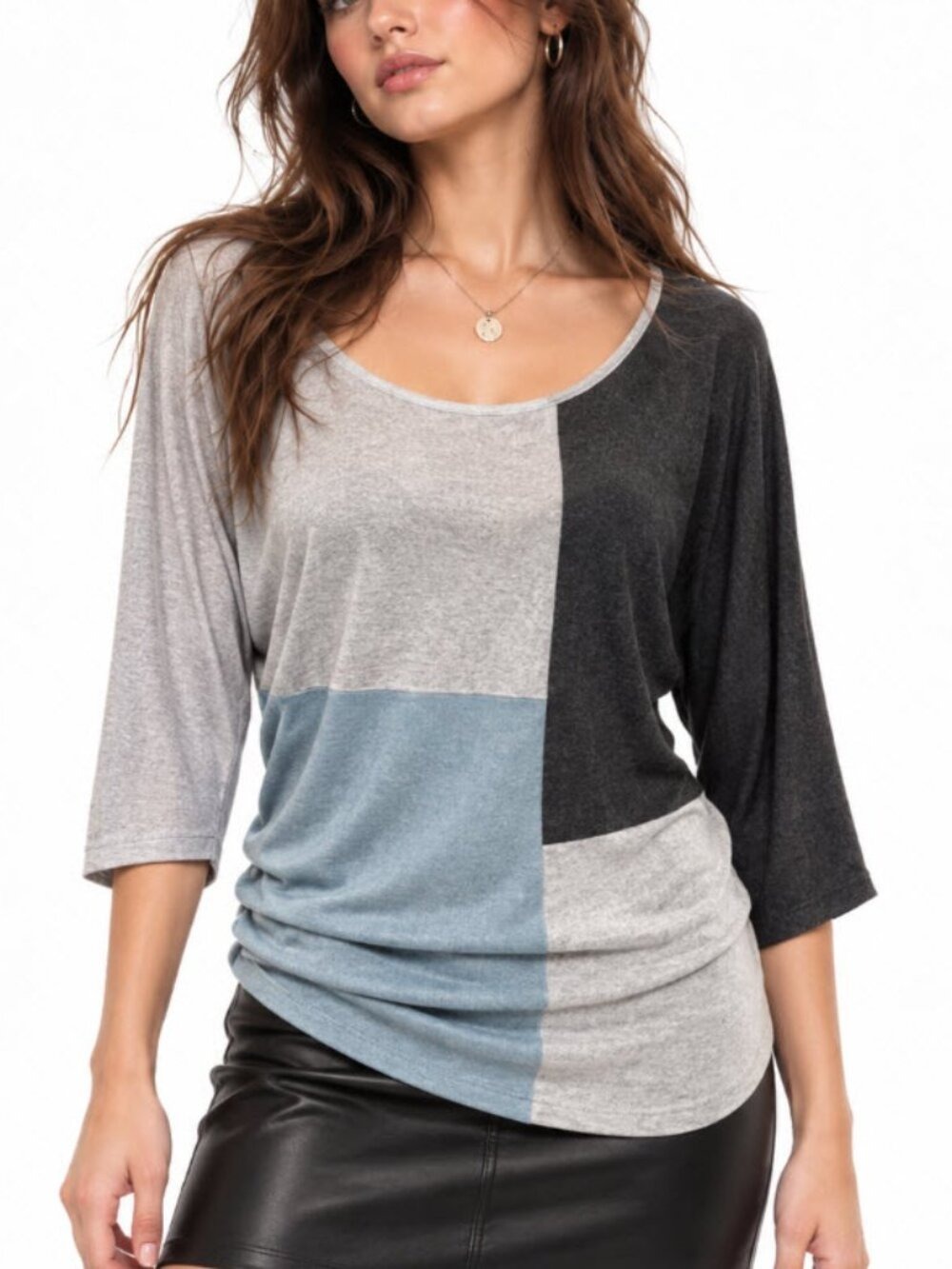 Cleo Grey Colourblock Tunic Relaxed Fit Medium Office Chic Preppy Work Everyday